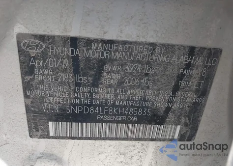 2019 Hyundai Elantra Limited из США, поврежденный, VIN 5NPD84LF8KH485835